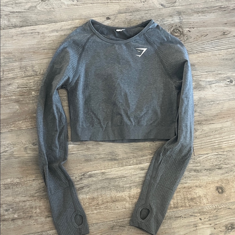 Gray Long Sleeve Crop Top